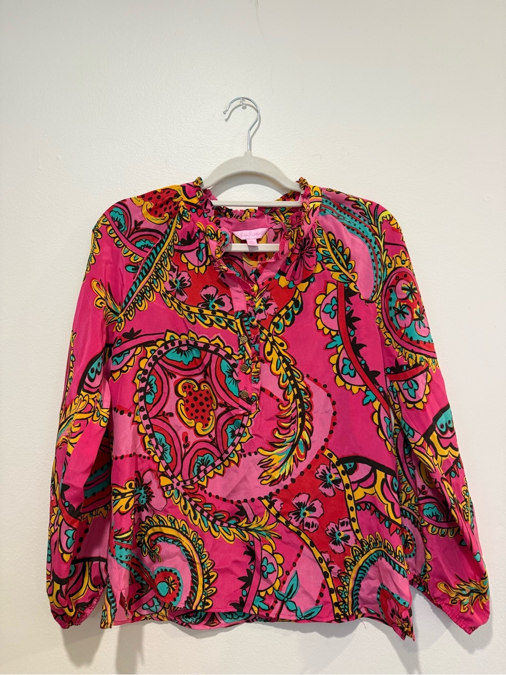 Lilly Pulitzer XS Women's Pink Paisley Button-Front Blouse
